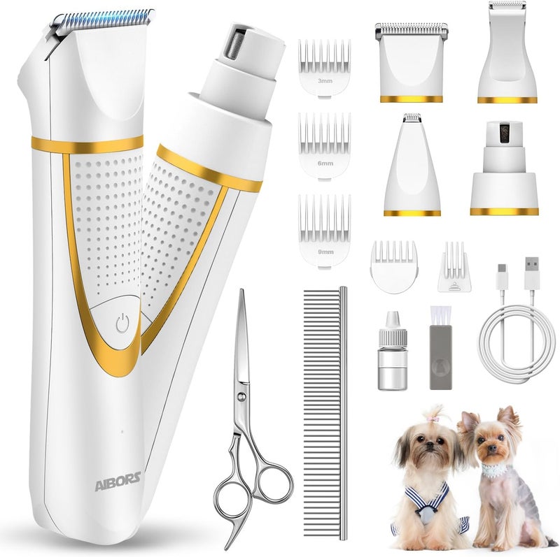 AIBORS Small Dog Grooming Kit, 4 in 1 Electric Cordless Dog Paw Trimmer with Nail Grinder, Low Noise Dog Nail Trimmers, IPX7 Waterproof Small Dog Grooming Clippers for Paws, Ears, Face, Hip Hairl - Image 1